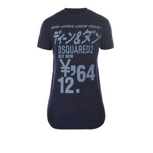 $220 DSQUARED2 Navy Blue T Shirt Top Size XL Long Cool Fit Made in Italy